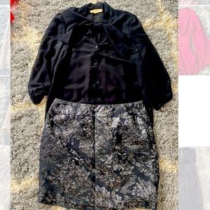 Forever 21 black bow tie skirt with black and silver floral skirt size small